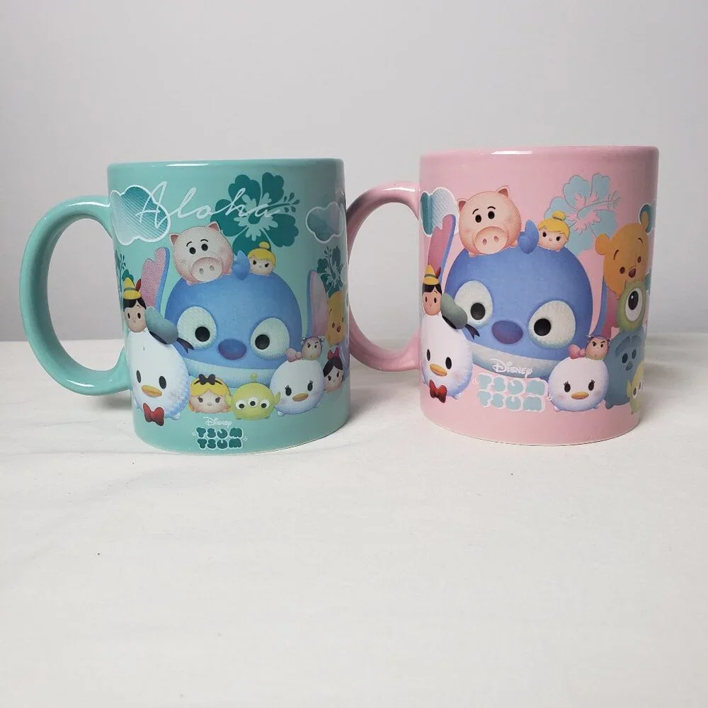 Disney Pixar Tsum Tsum Winnie the Pooh in Hawaii Jerry Leigh Mugs Pink/Blue x2